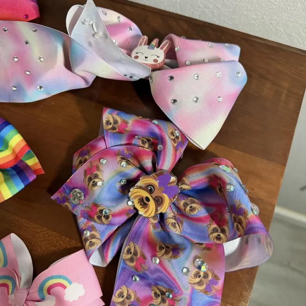 Lot of 7 Jojo Siwa Rainbow Multi Color Clip In Bows 5 Large, 2 Medium Size Girly